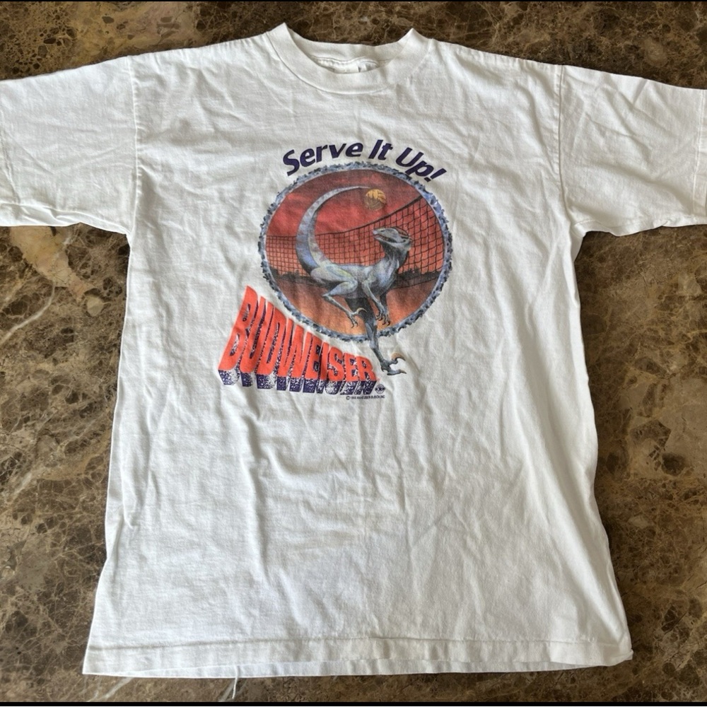 1993 RARE Vintage Budweiser USA Raptor Serve It Up Graphic Tee Y2K Busch Sz L‎